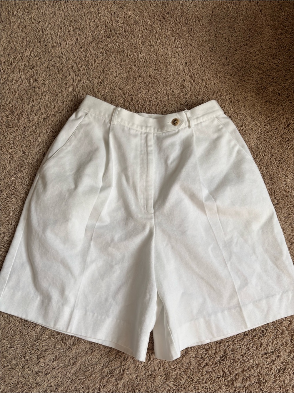 david brooks White High-Waist Pleated Bermuda Shorts